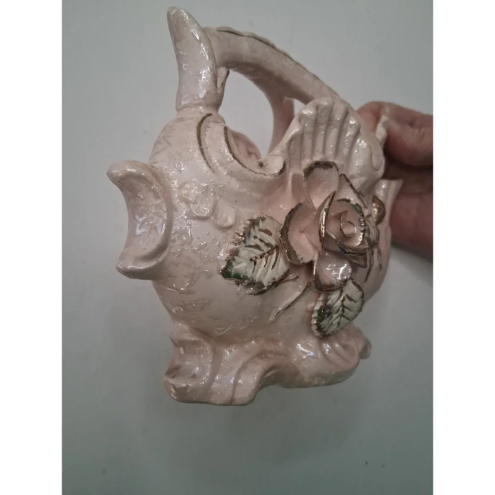 Bridal Decor VTG Teapot Pitcher Pink Opalescent Teapot Vase Beautiful!